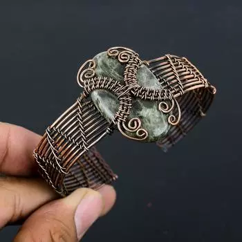 Натуральный серфанит, драгоценный камень, браслет из медной проволоки ручной работы, регулируемый t0j49