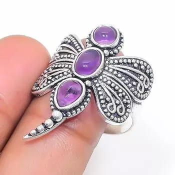 Натуральный шалфей аметист драгоценный камень 925 стерлингового серебра ювелирное кольцо размер 9 a2i65