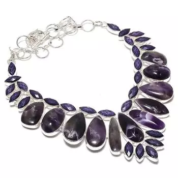 Натуральный шалфейный аметист, аметистовое ожерелье из стерлингового серебра 925 пробы 18 дюймов A7z85