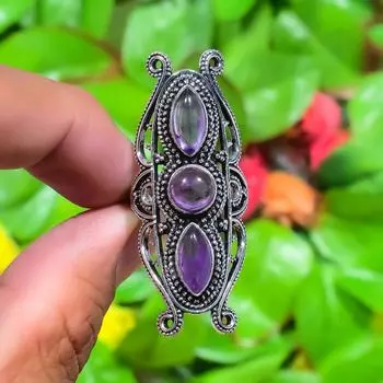 Натуральный шалфейный аметист драгоценный камень подарочное кольцо из стерлингового серебра 925 пробы размер 7.5 v4V06