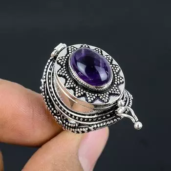 Натуральный шалфейный аметист, кольцо из стерлингового серебра 925 пробы с ядом, размер 9 U0c97