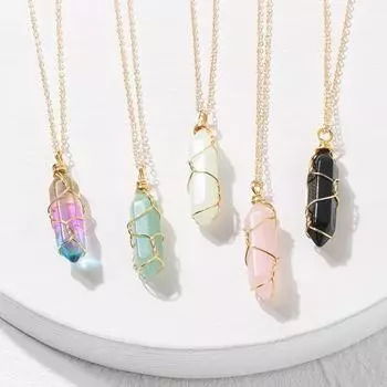 Натуральный шестиугольный агат, тигровый глаз, прозрачный кварцевый камень, кулон, ожерелье для женщин, ювелирное изделие, подарок, проволочная подвеска, ожерелье Multicolor