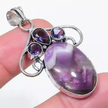 Натуральный шевронный аметист, аметист, кулон из стерлингового серебра 925 пробы 2,09 P1g94