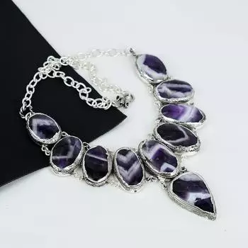Натуральный шевронный аметист драгоценный камень ручной работы из стерлингового серебра 925 пробы, гальванопластическое ожерелье, шевронный аметист серебро для жены унисекс ожерелье, подарки 20 фиолетовый