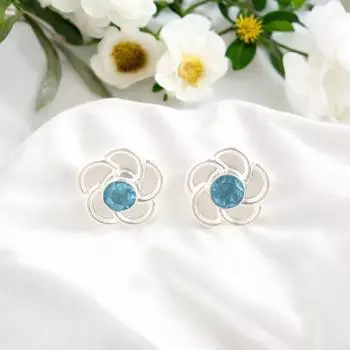 Натуральный швейцарский голубой топаз, драгоценный камень, серебро 925 пробы, украшения ручной работы, серьги-пусеты 0,5 EE-157-11