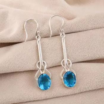 Натуральный швейцарский голубой топаз, драгоценный камень, серьги ручной работы из стерлингового серебра 925 пробы, 1,76 EE-171-1