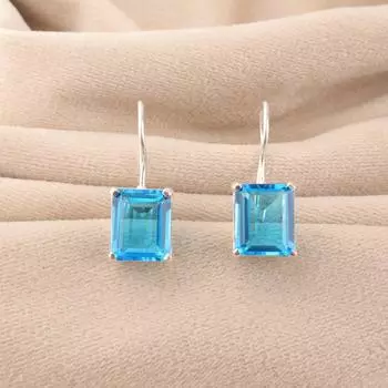 Натуральный швейцарский голубой топаз, драгоценный камень, серебро 925 пробы, серьги ручной работы 1,06 EE-167-9