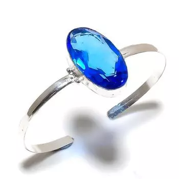 Натуральный швейцарский голубой топаз, драгоценный камень, браслет-манжета из стерлингового серебра 925 пробы, регулируемый. К9П04