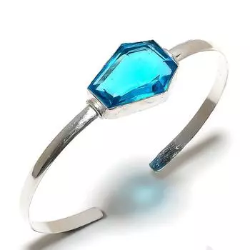 Натуральный швейцарский голубой топаз, драгоценный камень, браслет-манжета из стерлингового серебра 925 пробы, регулируемый. N8O24