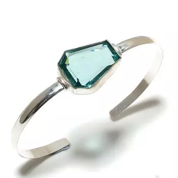 Натуральный швейцарский голубой топаз, драгоценный камень, браслет-манжета из стерлингового серебра 925 пробы, регулируемый. U5g29