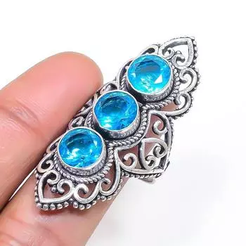 Натуральный швейцарский голубой топаз драгоценный камень 925 стерлингового серебра ювелирное кольцо размер 10 V2c00