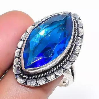 Натуральный швейцарский голубой топаз драгоценный камень 925 стерлингового серебра ювелирное кольцо размер 8.5 p2b16