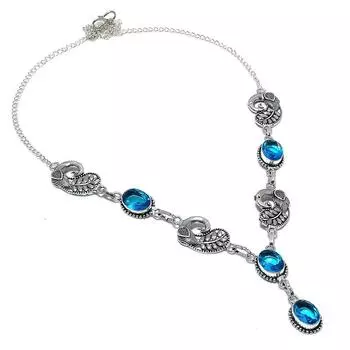 Натуральный швейцарский голубой топаз драгоценный камень 925 стерлингового серебра ювелирные изделия ожерелье 18 дюймов z7c44