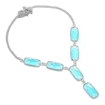 Натуральный швейцарский голубой топаз драгоценный камень 925 стерлингового серебра ювелирные изделия ожерелье 18 y9K98