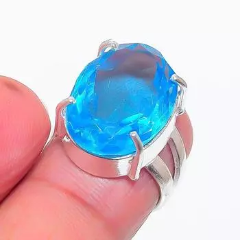 Натуральный швейцарский голубой топаз драгоценный камень 925 стерлингового серебра ювелирное кольцо размер 5 P0z41