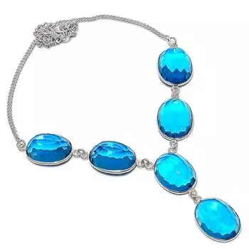 Натуральный швейцарский голубой топаз драгоценный камень 925 стерлингового серебра ювелирные изделия ожерелье 18 T1c46