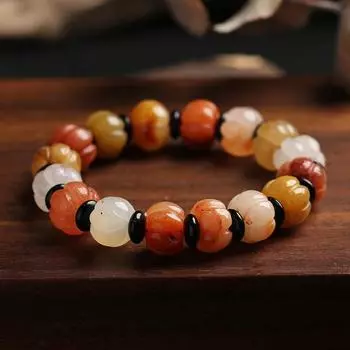 Натуральный Синьцзянский золотой шелковый нефритовый браслет из тыквы из бисера в этническом стиле нефритовый браслет из бисера