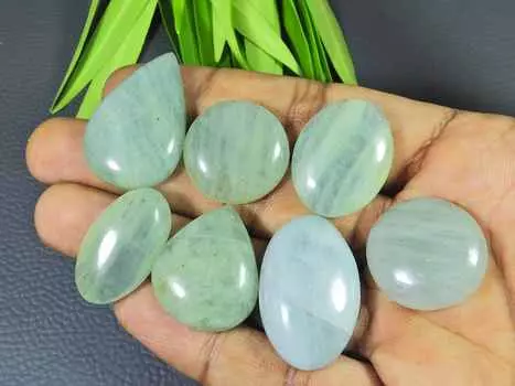 Натуральный синий аквамарин микс минеральный кабошон драгоценный камень россыпью 7 шт. лот 27-34 мм RQ-2396