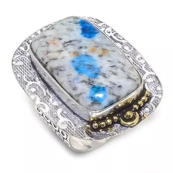 Натуральный синий азурит K2, двухцветное кольцо из стерлингового серебра 925 пробы, размер 9 V2W78