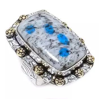 Натуральный синий азурит K2, двухцветное кольцо из стерлингового серебра 925 пробы, размер 8,5 a8g35