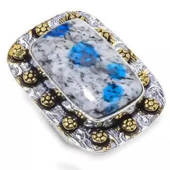 Натуральный синий азурит K2, двухцветное кольцо из стерлингового серебра 925 пробы, размер 7 g0H36