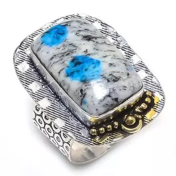 Натуральный синий азурит K2, двухцветное кольцо из стерлингового серебра 925 пробы, размер 9 D2O06