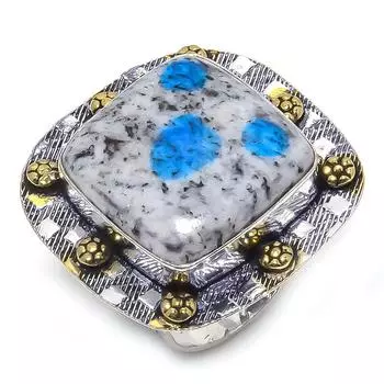 Натуральный синий азурит K2, двухцветное кольцо из стерлингового серебра 925 пробы, размер 8,5 j0j17