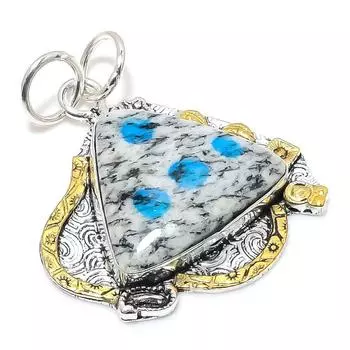 Натуральный синий азурит K2, двухцветный кулон из стерлингового серебра 925 пробы, размер 1,89 дюйма, Z1J35