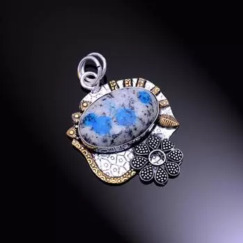 Натуральный синий азурит K2, двухцветный кулон из стерлингового серебра 925 пробы, 2,3 дюйма, W4K55