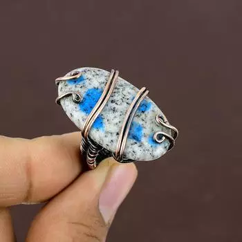 Натуральный синий азурит K2, кольцо из медной проволоки ручной работы, размер 5, c8m74