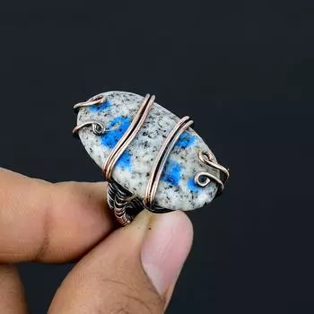 Натуральный синий азурит K2, кольцо из медной проволоки ручной работы, размер 5 n1g17