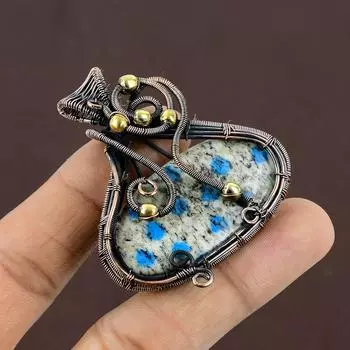 Натуральный синий азурит K2, подвеска ручной работы из медной проволоки, 2,28 дюйма, B1q45