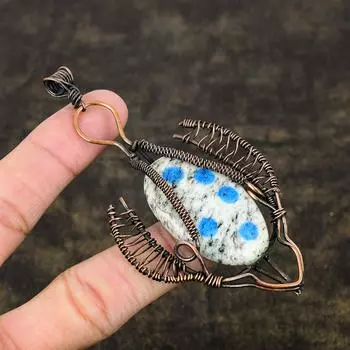 Натуральный синий азурит K2, подвеска ручной работы из медной проволоки, 3,98 дюйма, f1q17