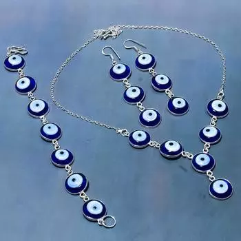 Натуральный синий драгоценный камень «Сглаз» Подарочный набор из стерлингового серебра 925 пробы ручной работы s5W34