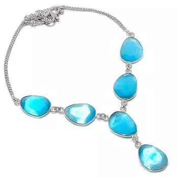 Натуральный синий халцедон драгоценный камень 925 стерлингового серебра ювелирные изделия ожерелье 18 P0s05