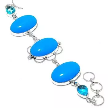 Натуральный синий халцедон, синий топаз, браслет из стерлингового серебра 925 пробы, 7–8 дюймов, y6s86