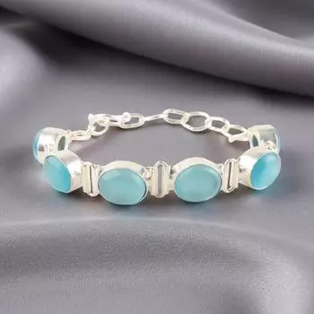 Натуральный синий камень «кошачий глаз» Ювелирные изделия из стерлингового серебра 925 пробы Ручной работы Браслет 8 RB-4-24