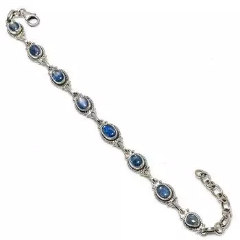 Натуральный синий кианит, драгоценный камень 925 пробы, подарочный браслет из стерлингового серебра 7–8 дюймов L2q00