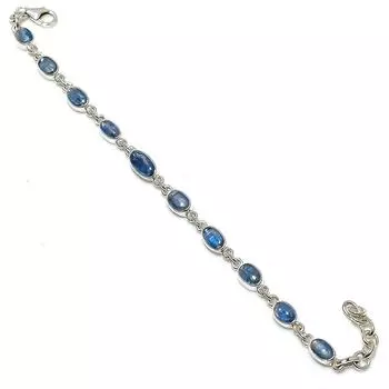 Натуральный синий кианит, драгоценный камень 925 пробы, подарочный браслет из стерлингового серебра 7–8 дюймов, T5G55