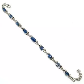 Натуральный синий кианит, драгоценный камень 925 пробы, подарочный браслет из стерлингового серебра 7–8 дюймов i3F72