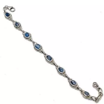 Натуральный синий кианит, драгоценный камень 925 пробы, подарочный браслет из стерлингового серебра 7–8 дюймов, B2z36