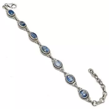 Натуральный синий кианит, драгоценный камень 925 пробы, подарочный браслет из стерлингового серебра 7–8 дюймов c0Y54