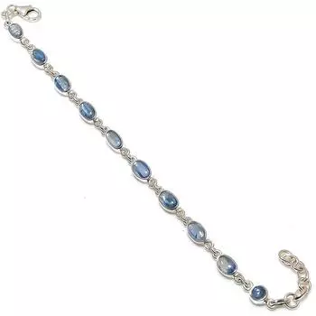 Натуральный синий кианит, драгоценный камень 925 пробы, подарочный браслет из стерлингового серебра 7–8 дюймов i8g17
