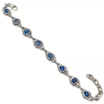 Натуральный синий кианит из чистого серебра 925 пробы, подарочный браслет 7–8 дюймов s3O57