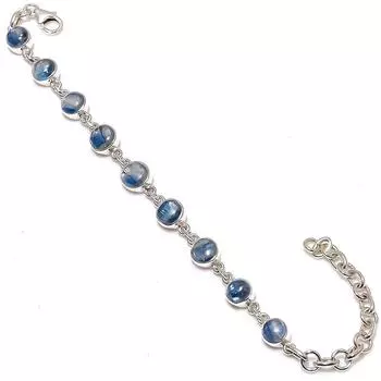 Натуральный синий кианит из стерлингового серебра 925 пробы, подарочный браслет 7–8 дюймов s3N86
