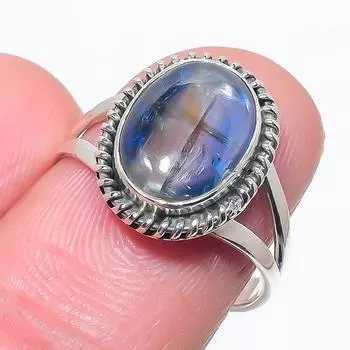 Натуральный синий кианит, ювелирное кольцо ручной работы из твердого серебра 925 пробы, размер 8 H8l65