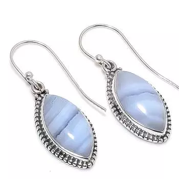 Натуральный синий кружевной агат, драгоценный камень, серьги из стерлингового серебра 925 пробы, 1,50 дюйма, W5D88