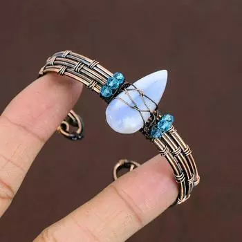 Натуральный синий кружевной агат, драгоценный камень, медная проволока, браслет-манжета, регулируемый p7P46