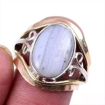 Натуральный синий кружевной агат, драгоценный камень 925, одноцветное серебро, двухцветное кольцо, размер 6,5США, z5U16