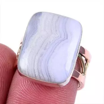 Натуральный синий кружевной агат, драгоценный камень 925, твердое серебро, ювелирные изделия, двухцветное кольцо 6US f7A03